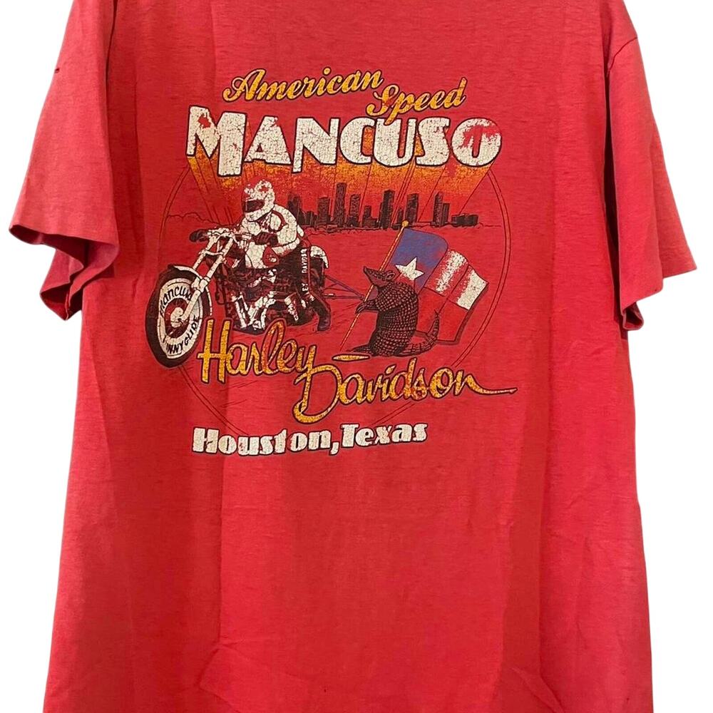 Vintage 80s Harley Davidson Mancuso Houston TX Single Stitch Shirt Adult Large